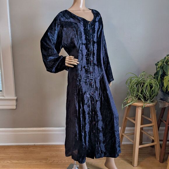 NWT Vintage 90s French Gear Blue Maxi Dress Mixed Media Boho Whimsygoth Size XL - Picture 2 of 12